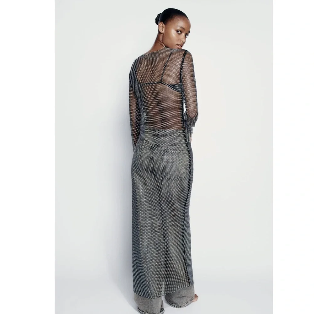 ZARA RHINESTONE MESH MIDI DRESS - Picture 8 of 11